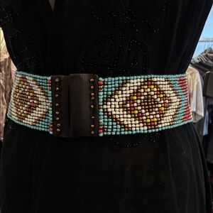 Multicolor Beaded Aztec Belt Stretch Waist Southwestern